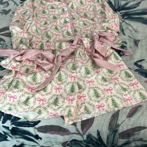 Pink and Green Ruffled Robe with Bow Accents